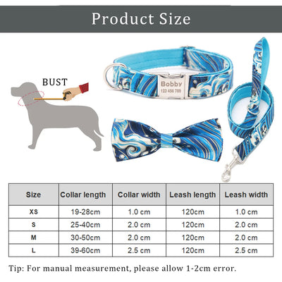 Personalized Dog Collar lead and bow tie set