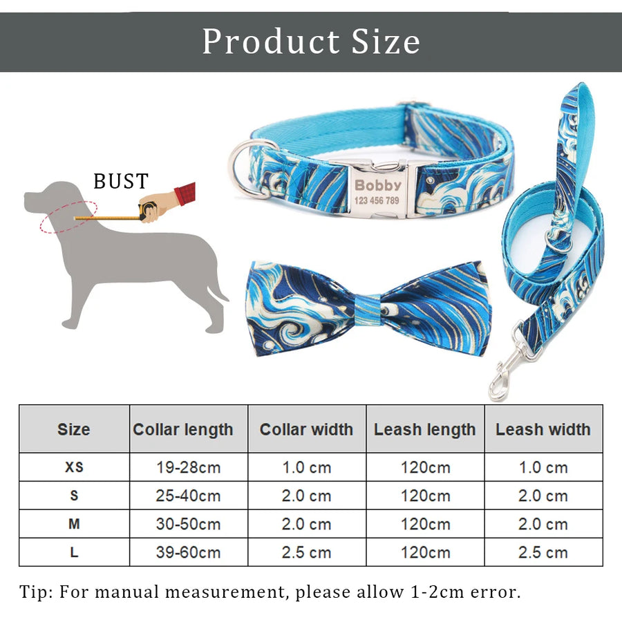 Personalized Dog Collar lead and bow tie set